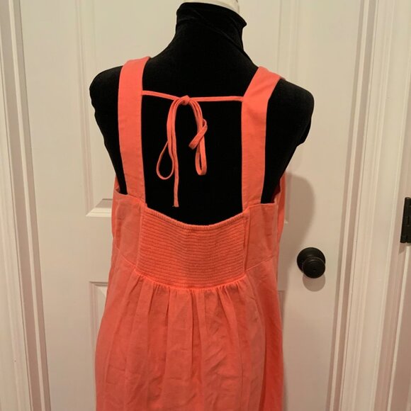 Old Navy Coral Pink V Neck Smocked Back Linen Blend Dress Large - Picture 8 of 12